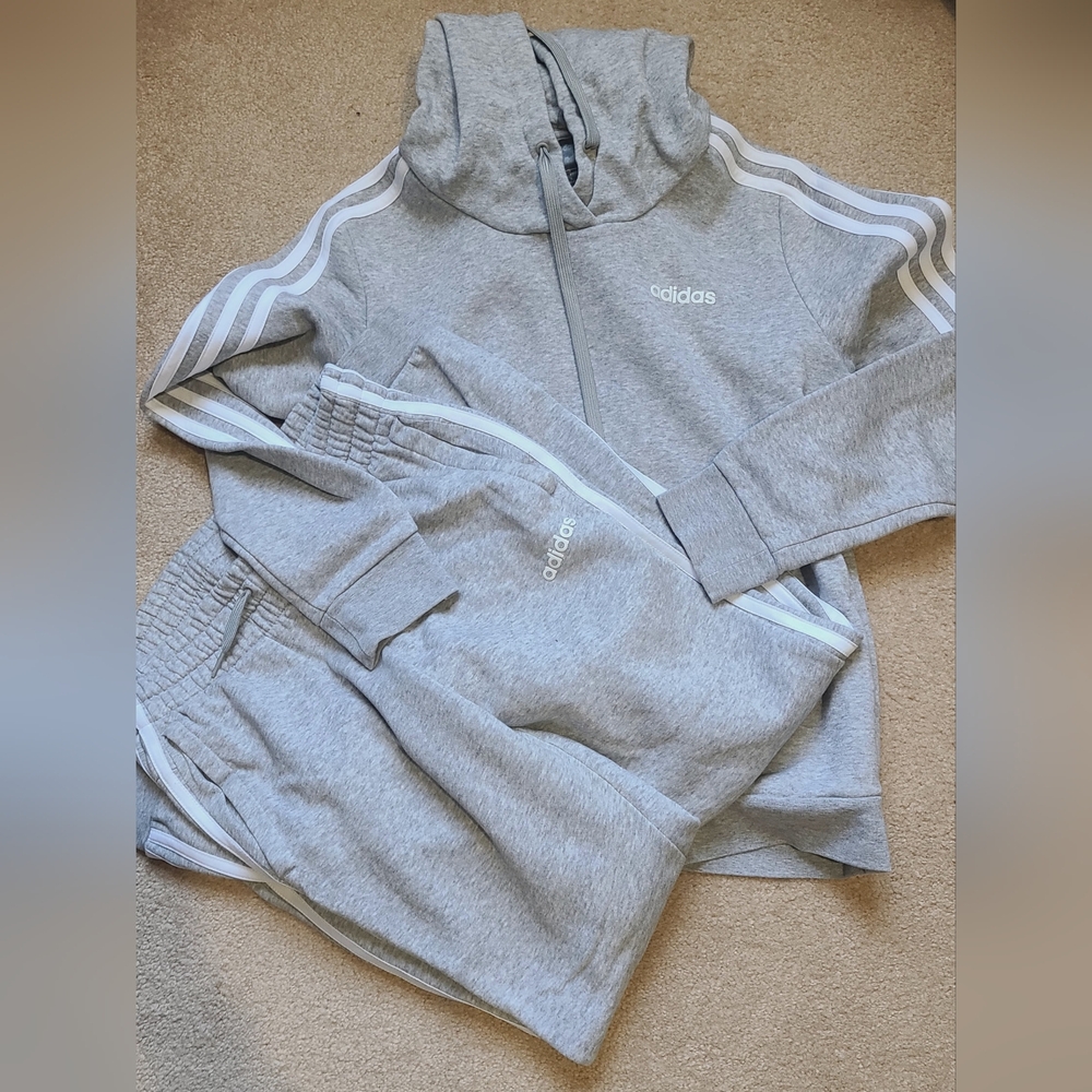 Adidas Light Gray Hoodie and Joggers Set